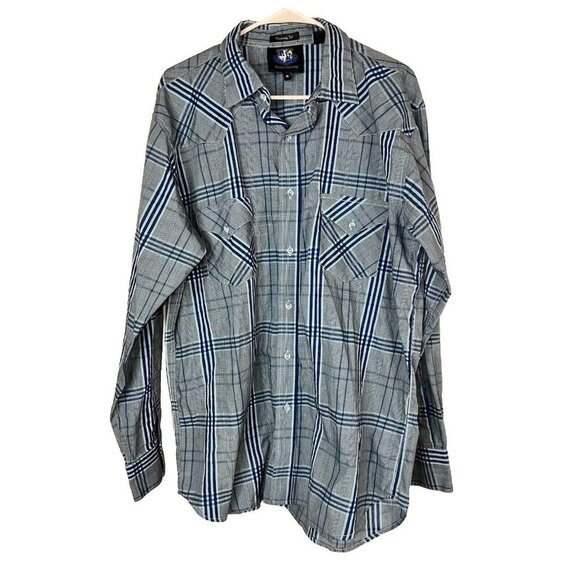 Resistol University Shirt Mens XL Blue Plaid  Button Up Long Sleeve Pockets D1 - Picture 1 of 4